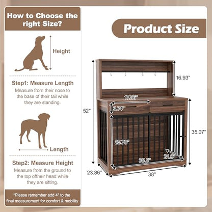 38" Dog Crate Furniture with 2 Storage Drawers and Shelves, view 3