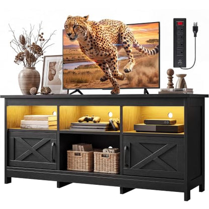 Farmhouse TV Stand for TVs up to 65 Inches for Living Room, Black, view 2
