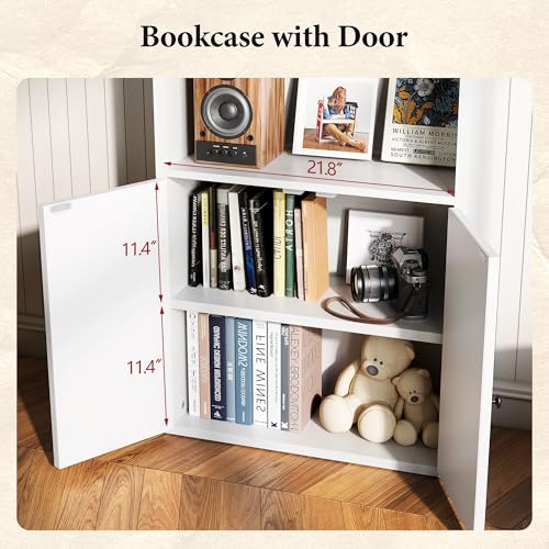 71.5" Tall Bookshelf and Bookcase, 6-Tier Wooden Bookshelves with Cabinet Doors, Floor Bookshelves and Office Storage Cabinets for Home Office, Living Room (White 1 Pack, 6-Tier)