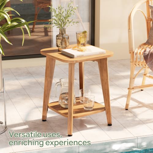 Rustic Walnut 2-tier side table with tapered legs and curved edge, view 7