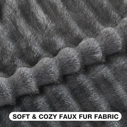 Pack of 2 Faux Mink Fur Throw Pillow Covers 24x24 Inch Soft Fluffy Dyeing Striped Textured Farmhouse Decorative European Cushion Case Modern Home Decor for Couch Bed Living Room, Dark Grey