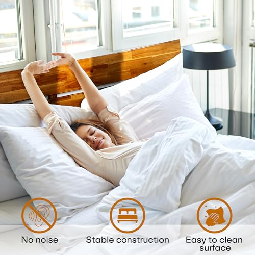 Acacia Aurora Bed Frame with Headboard Solid Wood Platform Bed, view 5