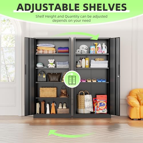Crownland 72" Metal Office Storage Locking Cabinet, Lockable Garage Storage Cabinets, High Office Cabinet with Adjustable Shelves for Garage(Black)