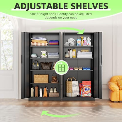 Crownland 72" Metal Office Storage Locking Cabinet, Lockable Garage Storage Cabinets, High Office Cabinet with Adjustable Shelves for Garage(Black)
