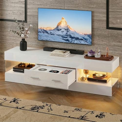 60 Inch White Modern TV Stand, LED Entertainment Center Console, view 7