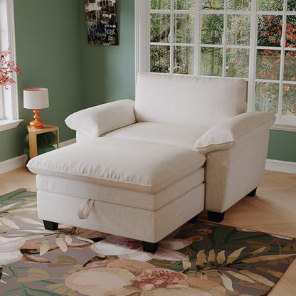 Modern Chaise Lounge Chair with Storage Ottoman, view 3