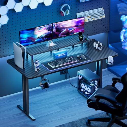 55 Inch Gaming Desk with LED Lights & Cable Management, Black, view 3