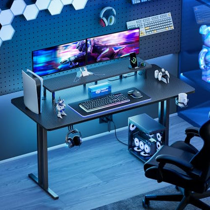 55 Inch Gaming Desk with LED Lights & Cable Management, Black, view 3