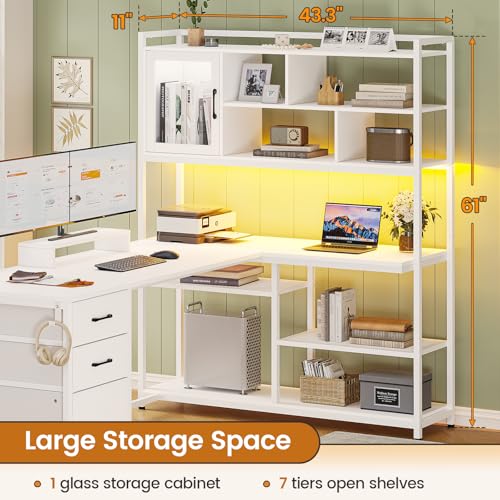 58'' L Shaped Computer Office Desk with 3 Drawers and Bookshelf, view 3