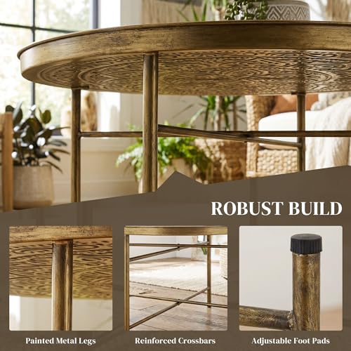 24" Round Coffee Table with Hammered Tray Top, Vintage Metal Center Table for Living Room, Bedroom, Side Table, Gold