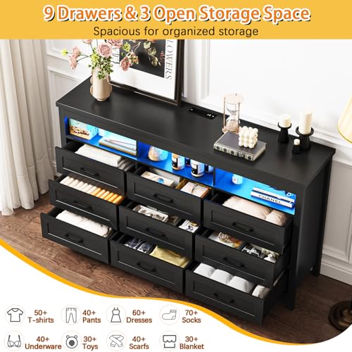 Farmhouse 9 Drawer Dresser with LED Lights, view 4