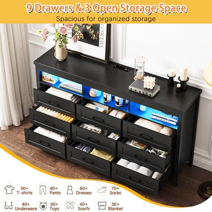 Farmhouse 9 Drawer Dresser with LED Lights, view 4