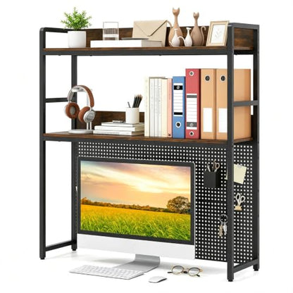 LDAILE 2-Tier Desk Hutch with Pegboard Desktop Organizer, view 2