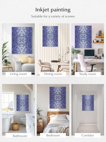 NuYeBiofx Abstract Purple Hexagon Lattice Canvas Wall Art Prints,48"x32" Framed Picture Artwork Geometric Honeycomb Grid Printed Canvas Oil Painting for Living Room Bedroom Office,Ready to Hang