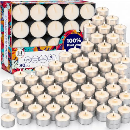 Tea Lights Candles 80 Pack, 4 Hour Palm Wax Tealights, view 2