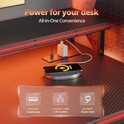 68 inch Gaming Desk with LED Lights & Power Outlets, Reversible Computer Desk with Storage Drawers & Monitor Stand, Large Gaming Table for Home Office