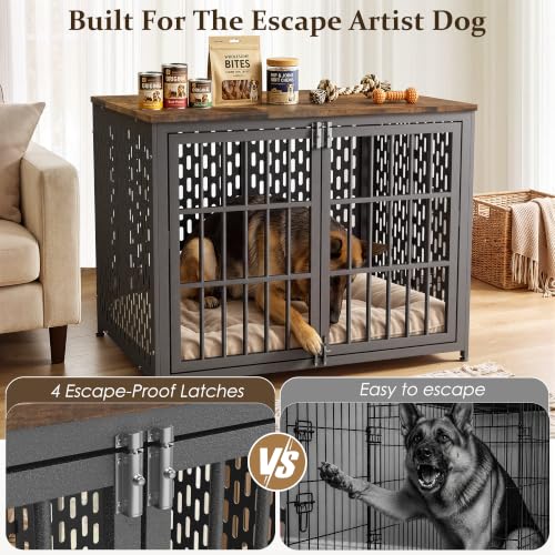 Heavy Duty Dog Crate Furniture 42 inch for XL Dogs, Aged Black, view 5