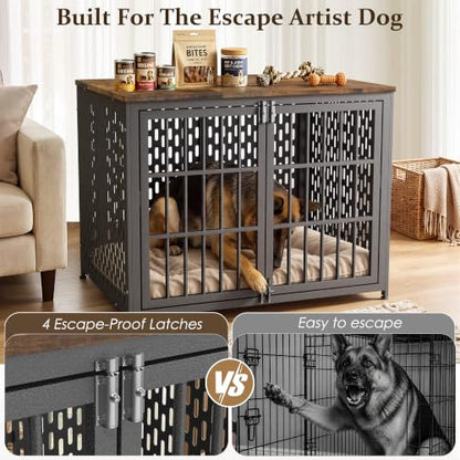 Heavy Duty Dog Crate Furniture 42 inch for XL Dogs, Aged Black, view 5