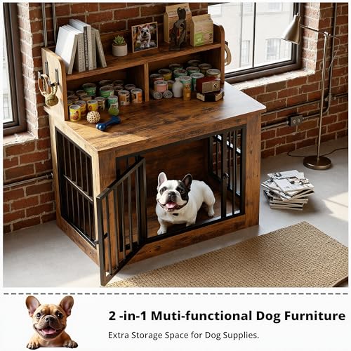 33.4" Small Dog Crate Furniture with Storage Hooks, view 5