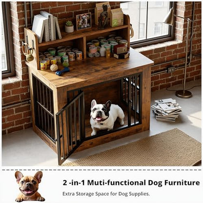33.4" Small Dog Crate Furniture with Storage Hooks, view 5