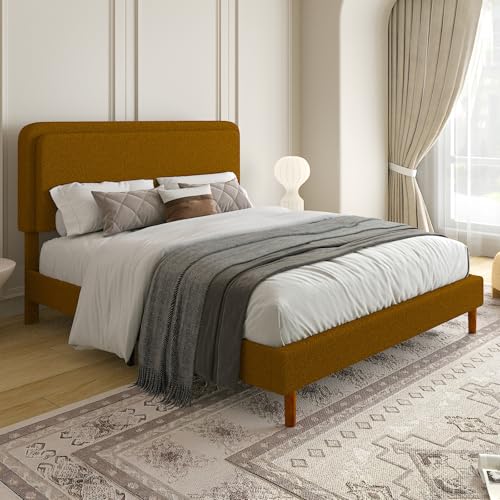 Queen Size Boucle Platform Bed Frame with Adjustable Headboard, view 4