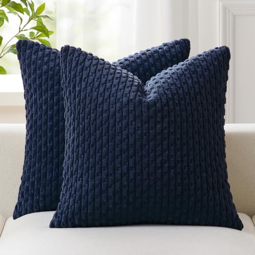 Boho Stripe Corduroy Softease Pillows Navy Blue, view 3