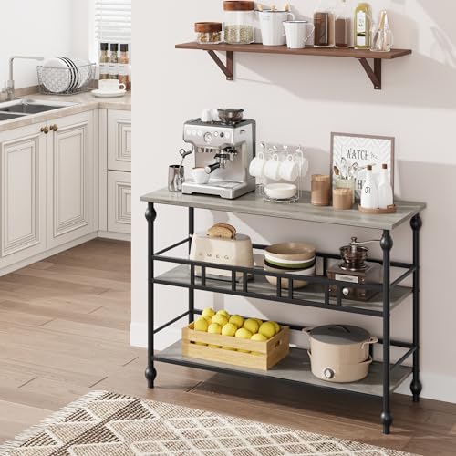 43" Console Table, 3-Tier Entryway Narrow Side Table with Shelves, Sofa Table for Living Room, Hallway, Bedroom, Rustic (Gray)
