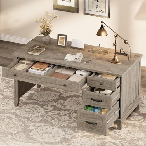 Farmhouse Home Office Desk with Power Outlets & USB Ports, view 2