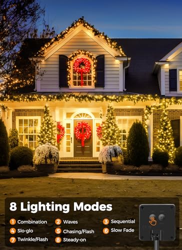 Solar String Lights Outdoor Waterproof- 40 FT 100 LED Solar Powered String Lights with 8 Lighting Modes, IP65 Waterproof Solar Christmas Lights for Outdoor Outside Tree Party Decor, Warm White