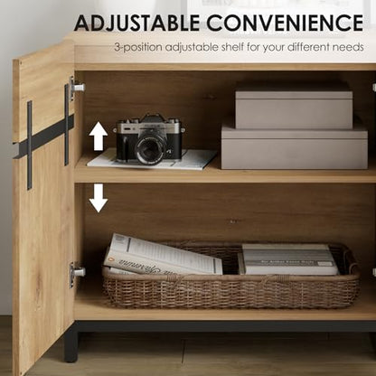 Modern TV Stand for TVs Up to 70 Inch, 2-in-1 Entertainment Center with Adjustable Shelves & Metal Base, Media Console for Living Room or Bedroom, Oak