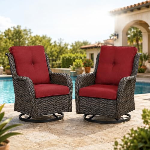 Outdoor Swivel Rocker PE Wicker Patio Chairs Set of 2, Rattan Rocking Chair Furniture Set