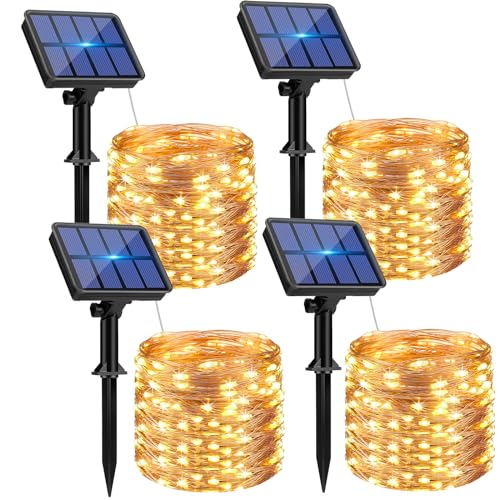 4 Pack Solar String Lights Outdoor - Total 132FT 320LED Solar Fairy Lights Outside Waterproof 8 Modes, Copper Wire Solar Powered Twinkle Light for Garden Tree Christmas Wedding Party,Warm White