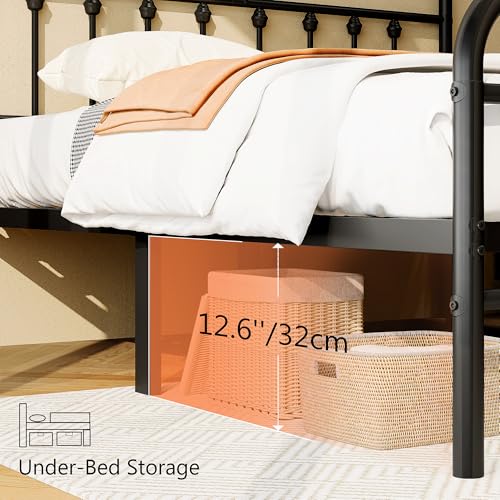 Full Size Metal Bed Frame with Victorian Style Headboard and Footboard, view 5