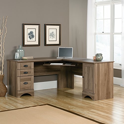 Harbor View Computer Desk, 66.14"D x 66.14"W x 30.28"H, Salt Oak finish