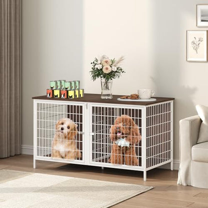Dog Crate Furniture for 2 Dogs, 43.3" Dog Kennel with Removable Divider, view 2