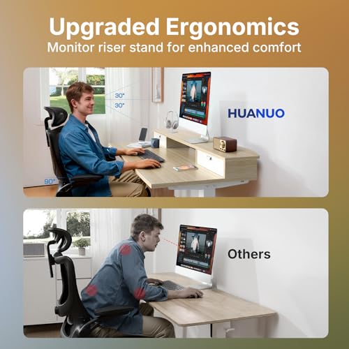 48 x 24 inch Small Electric Standing Desk with 2 Drawers, C-Clamp Mount Compatible, Height Adjustable Sit Stand Desk, Home Office Stand Up Desk with 4 Memory Height Settings, Light Walnut