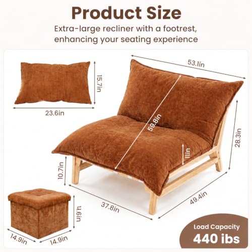 Oversized Lounge Accent Chair with Backrest, 49.4" Sofa Chair with Ottoma, view 3