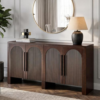 60"Modern Sideboard Cabinet with Storage,Solid Wood Arched Buffet Cabinet, view 6