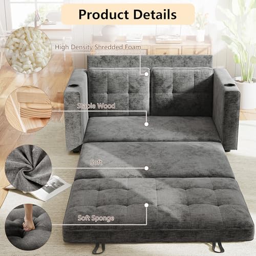 Convertible Sofa Bed, Folding Sofa Bed 2 in1 Pull Out Loveseat Sleeper Sofa, Floor Sofa Bed for Small Spaces Folding Couch Bed with Pillows for Living Room Bedroom - Grey
