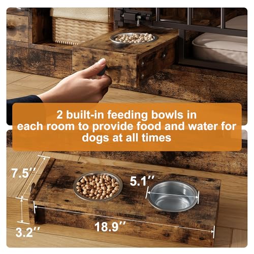 Dog Crate Furniture for 2 Dogs, Dog Kennel Indoor with Storage and Feeding Bowls, view 6