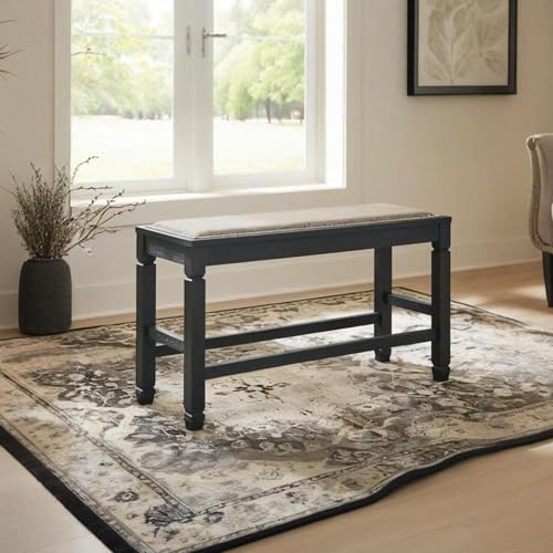 Signature Design by Ashley Tyler Creek Counter Height Dining Bench, Space-Saving 42-Inch Backless Design, Wood, Engineered Wood and Veneers with Polyester Cushion, Antique Black