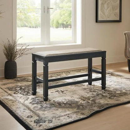 Signature Design by Ashley Tyler Creek Counter Height Dining Bench, Space-Saving 42-Inch Backless Design, Wood, Engineered Wood and Veneers with Polyester Cushion, Antique Black