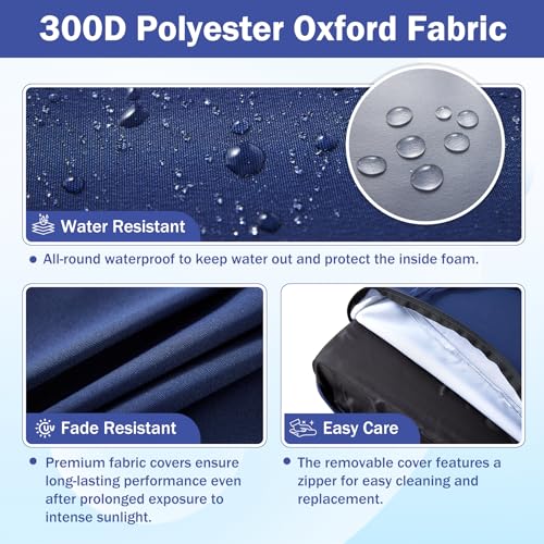 Outdoor Chair Cushions, 24 x 24 Inch Outdoor Cushion for Patio Furniture, Patio Chair Cushion, Waterproof & Fade Resistant Deep Patio Furniture Cushions Set with Handle and Ties, Navy Blue (Set of 4)