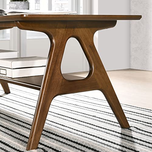 Arona Mid-Century Modern Wood Shelf End Table, Walnut Finish