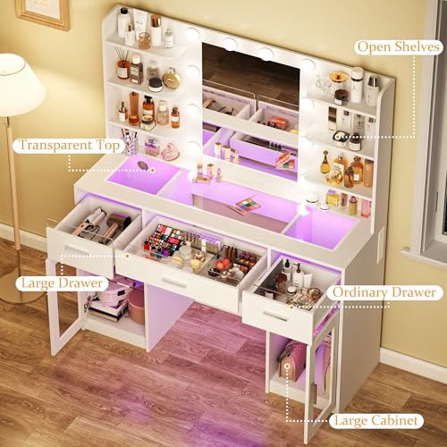 Vanity Desk, Makeup Vanity Desk with Mirror and Lights 3 Colors, view 4