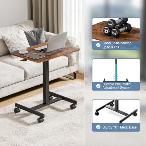 Mobile Rolling Desk with Wheels, Small Standing Desks Rustic Brown, view 6