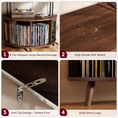 Large Record Player Stand with Power Outlets, 35.4" Turntable Stand, view 6