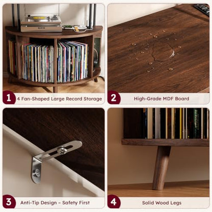 Large Record Player Stand with Power Outlets, 35.4" Turntable Stand, view 6