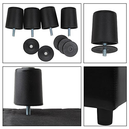 Tufted Leather Square Flip Top Storage Ottoman Cube Foot Rest (Black)