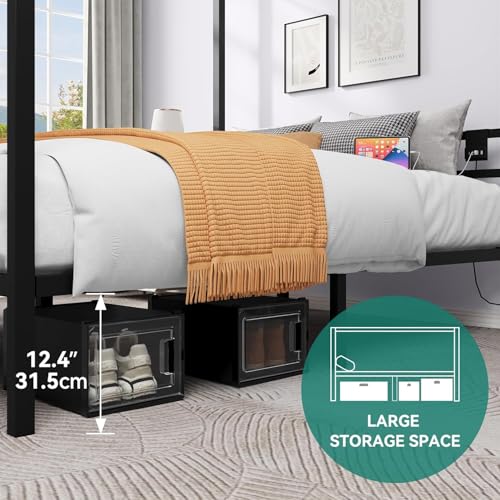 Canopy Bed Frame, Four Poster Platform Bed with USB Charging Station, view 5